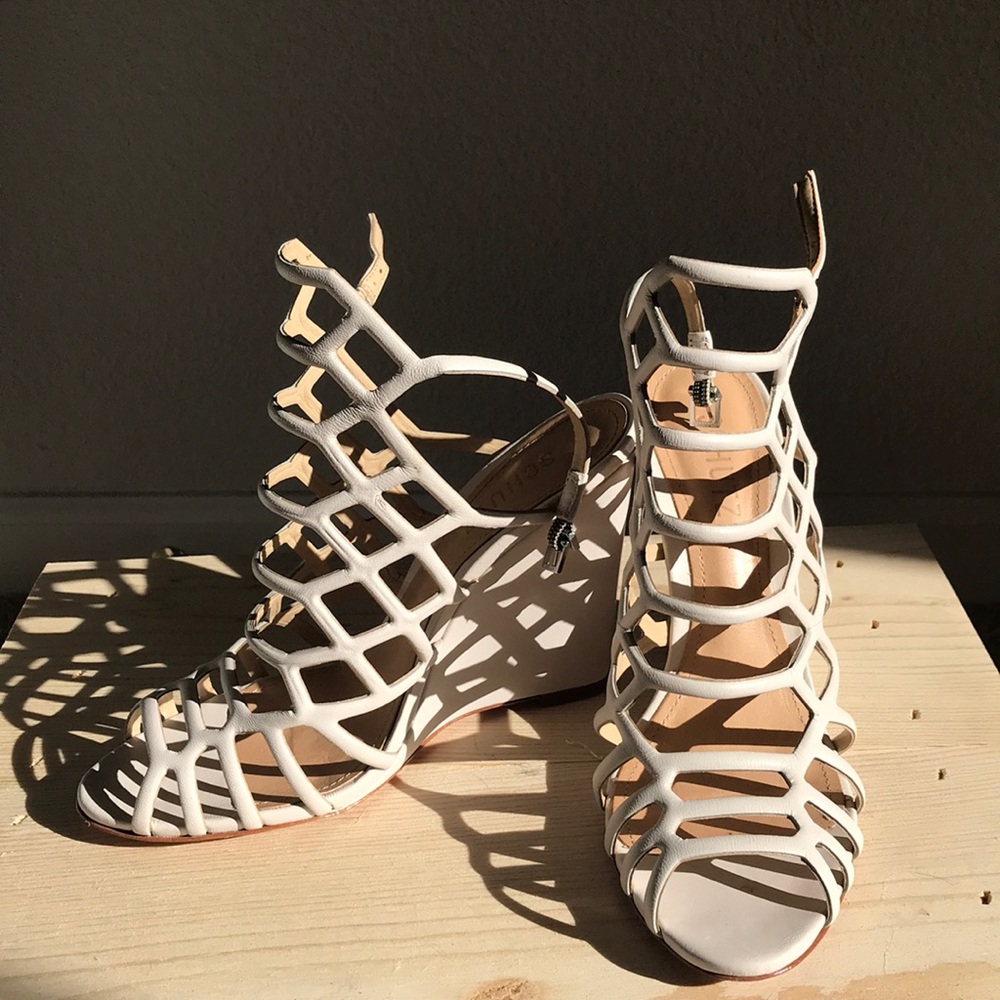 Schutz White Caged Wedge